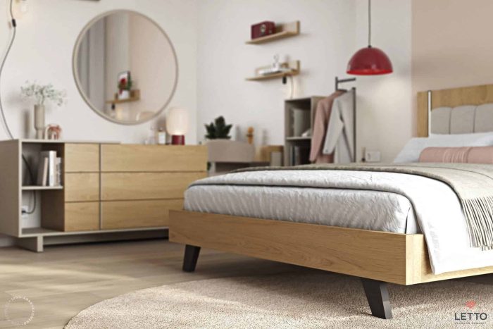 Wooden Bed Mod Led with Fabric on Headboard S-Letto